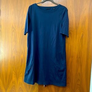 ATM Anthony Thomas Mellilo Tshirt dress in dark blue cotton with raw edge hem